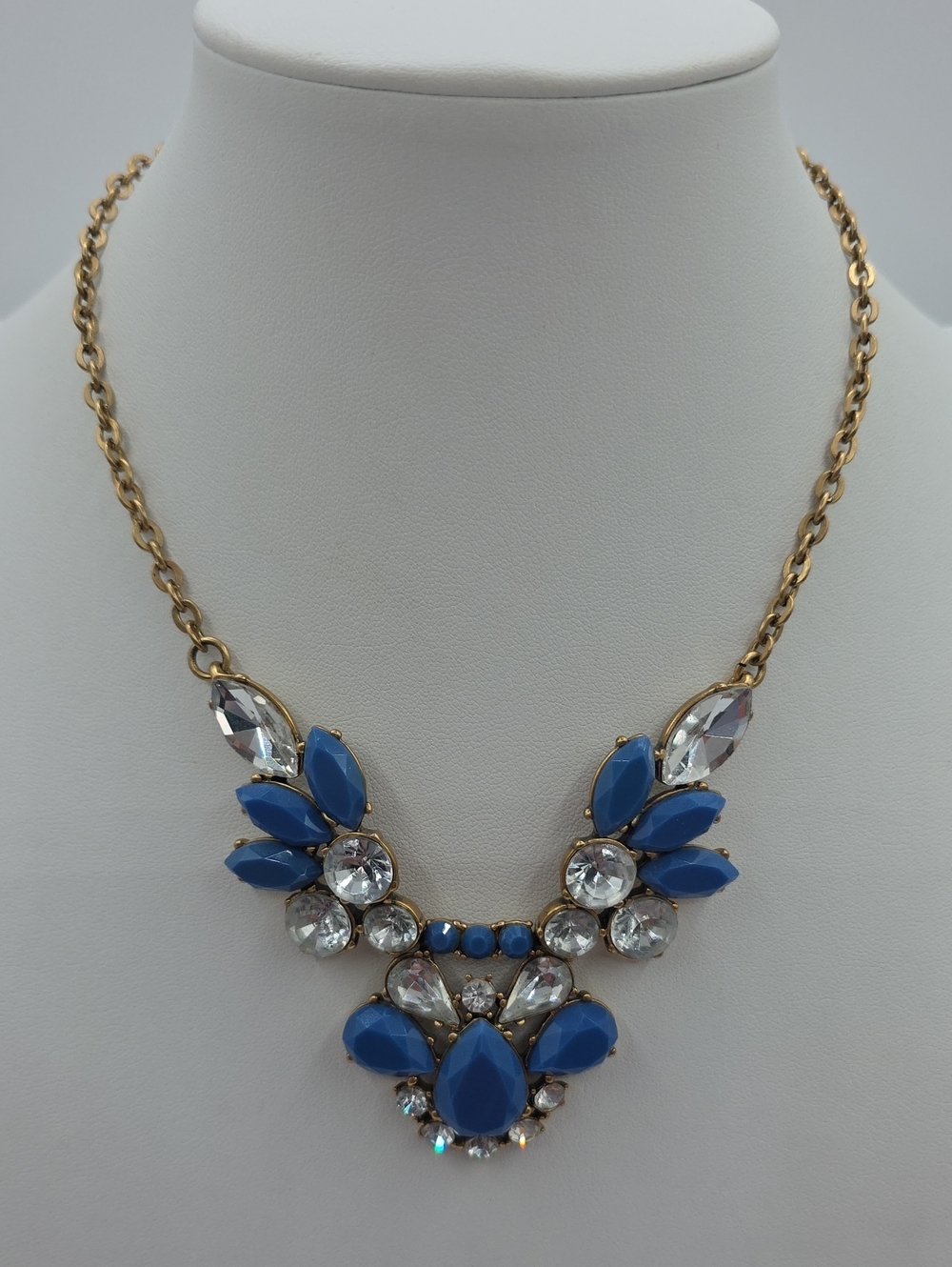 J. Crew Blue and Clear Crystal Bib Necklace